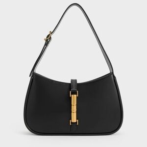 CHARLES & KEITH Cesia Metallic Accent Shoulder Bag - Black